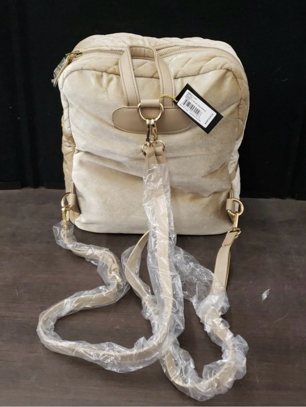 NWT Bebe “Danielle” Plush Velvet Gold Backpack